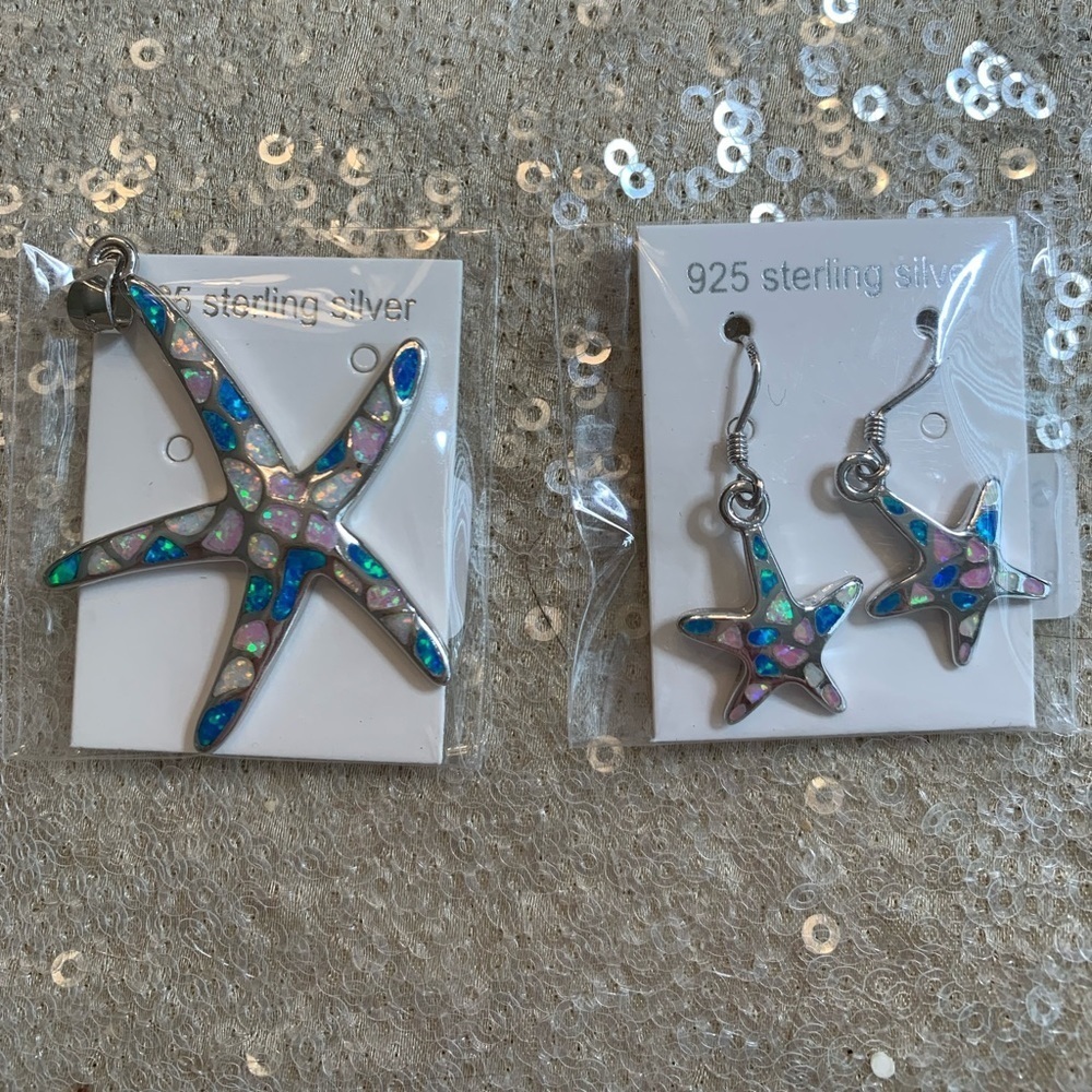 NWT Sterling Silver “Dancing Starfish” opal pendant & earrings 💕💕 new line - Picture 4 of 8